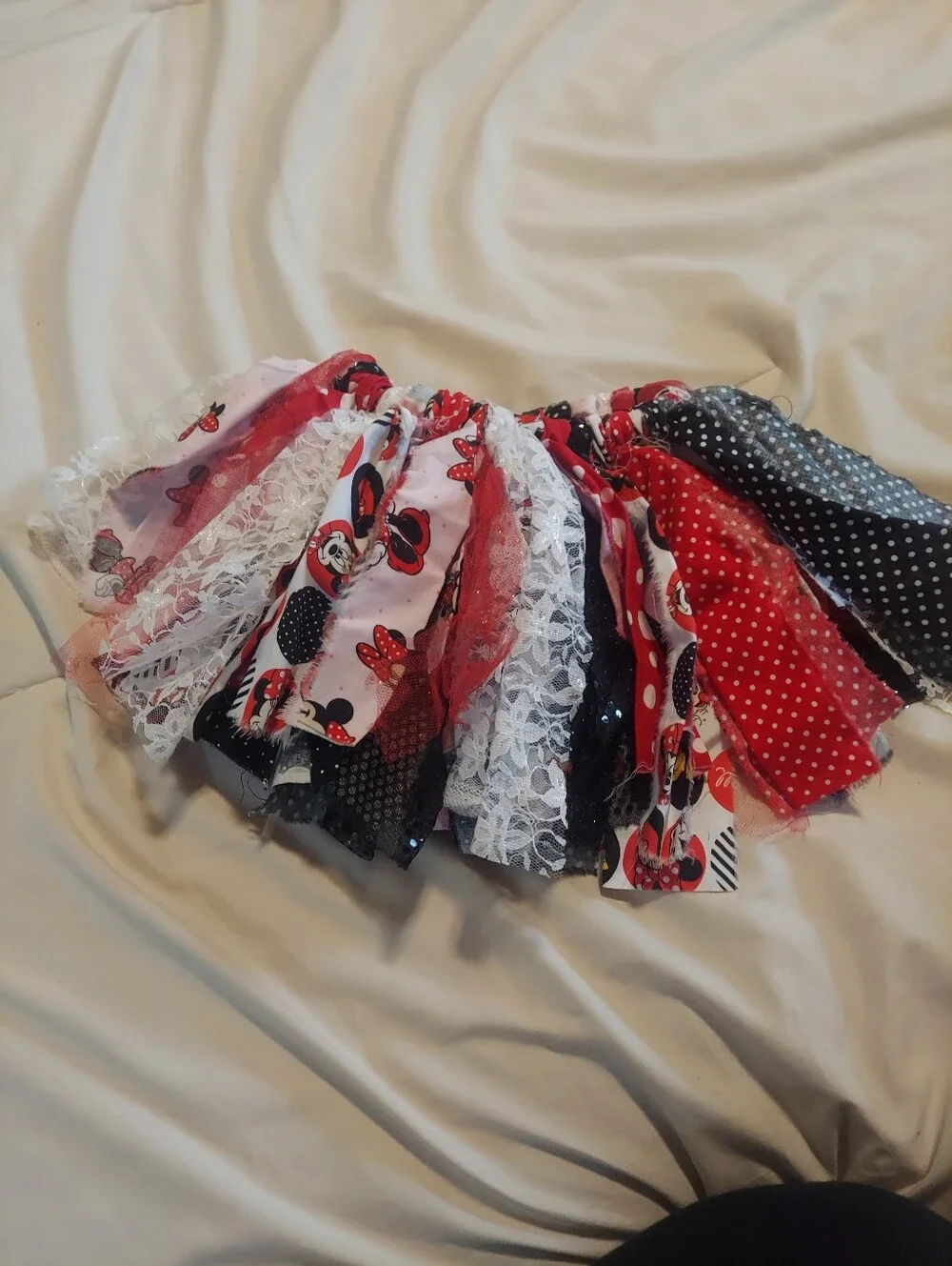 Handmade Minnie Mouse Disney Fabric Ribbon Rag Tutu Skirt 12M Birthday Fun